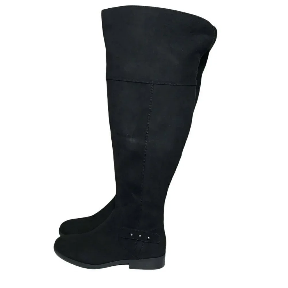 Style & Co Women Lessah Black Closed Toe Zip Over The Knee Flat Boots Size 7 7.5